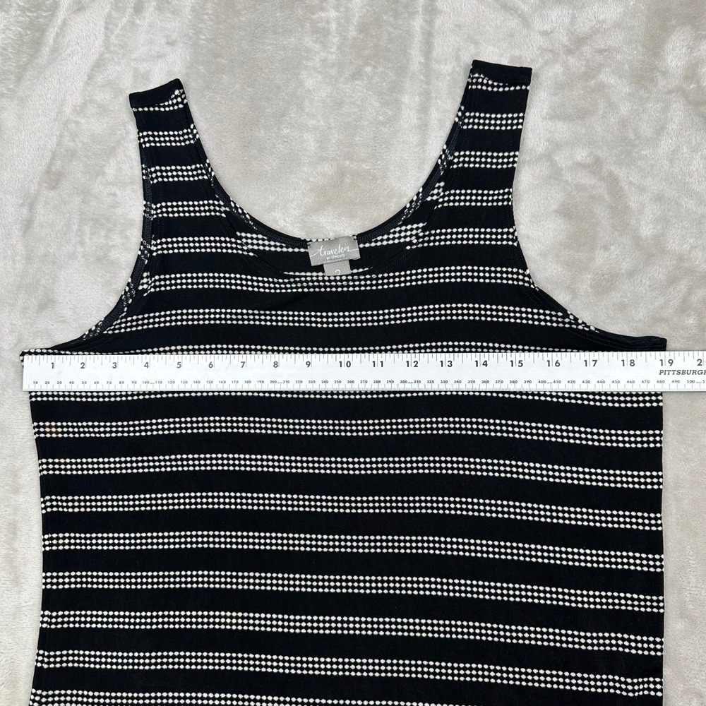 Chicos Travelers Tank Top Womens 2 L Black White Striped Scoop Neck **READ** - Picture 6 of 8